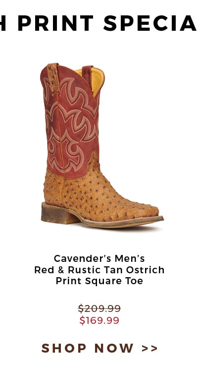 Shop Cavender's Men's Red & Rustic Tan Ostrich Print Square Toe Boots